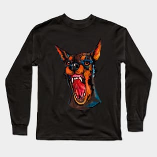 Angry watercolor doberman dog Long Sleeve T-Shirt